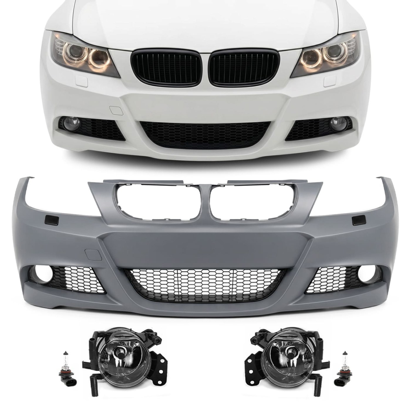 M-Pack priekšējais buferis BMW E90 / E91 LCI (08-11), ar caurspīdīgiem miglas lukturiem