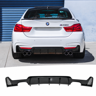 Performance aizmugurējā bufera difuzors priekš BMW F32 / F33 / F36 M-Pack 435/440, spīdīgi melns — 1