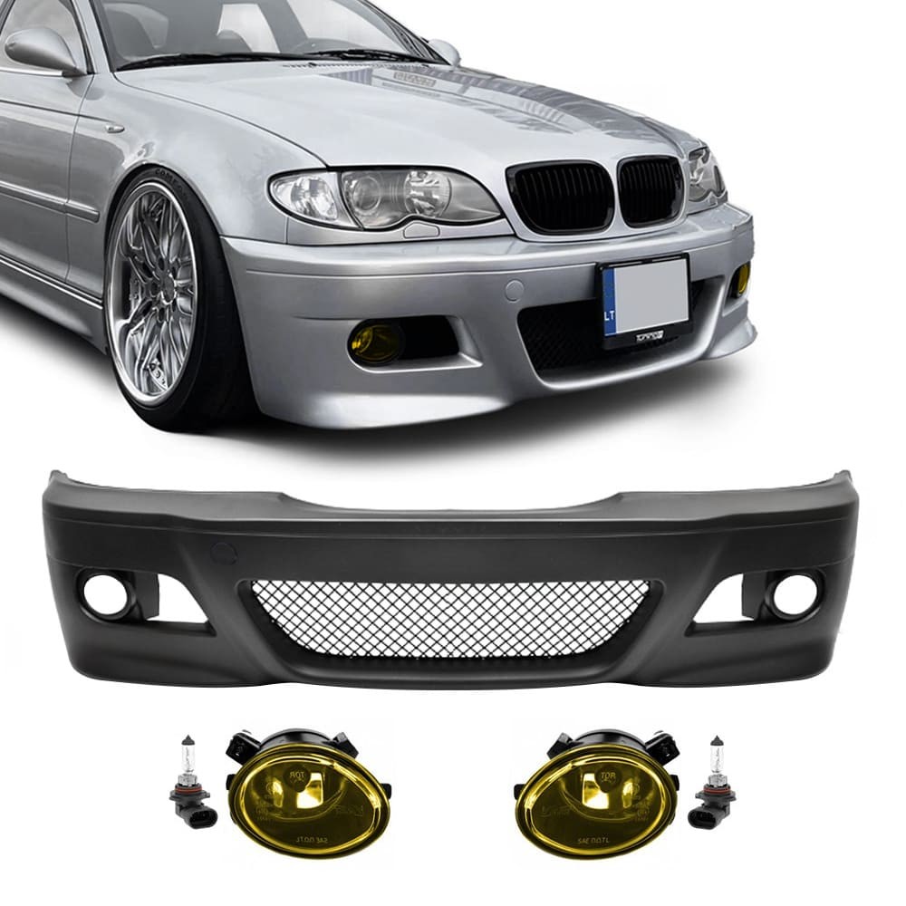 M3 style Front Bumper for BMW E46 sedan / touring / coupe (98-05), with yellow fog lights