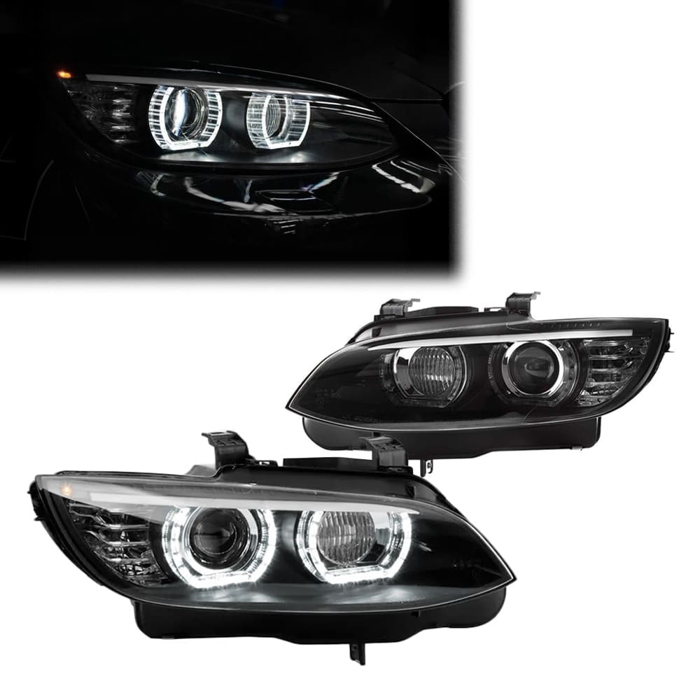 DTM-inspired Xenon Headlights set with White LED Angel Eyes for BMW E92 / E93 PRE-LCI (06-10)