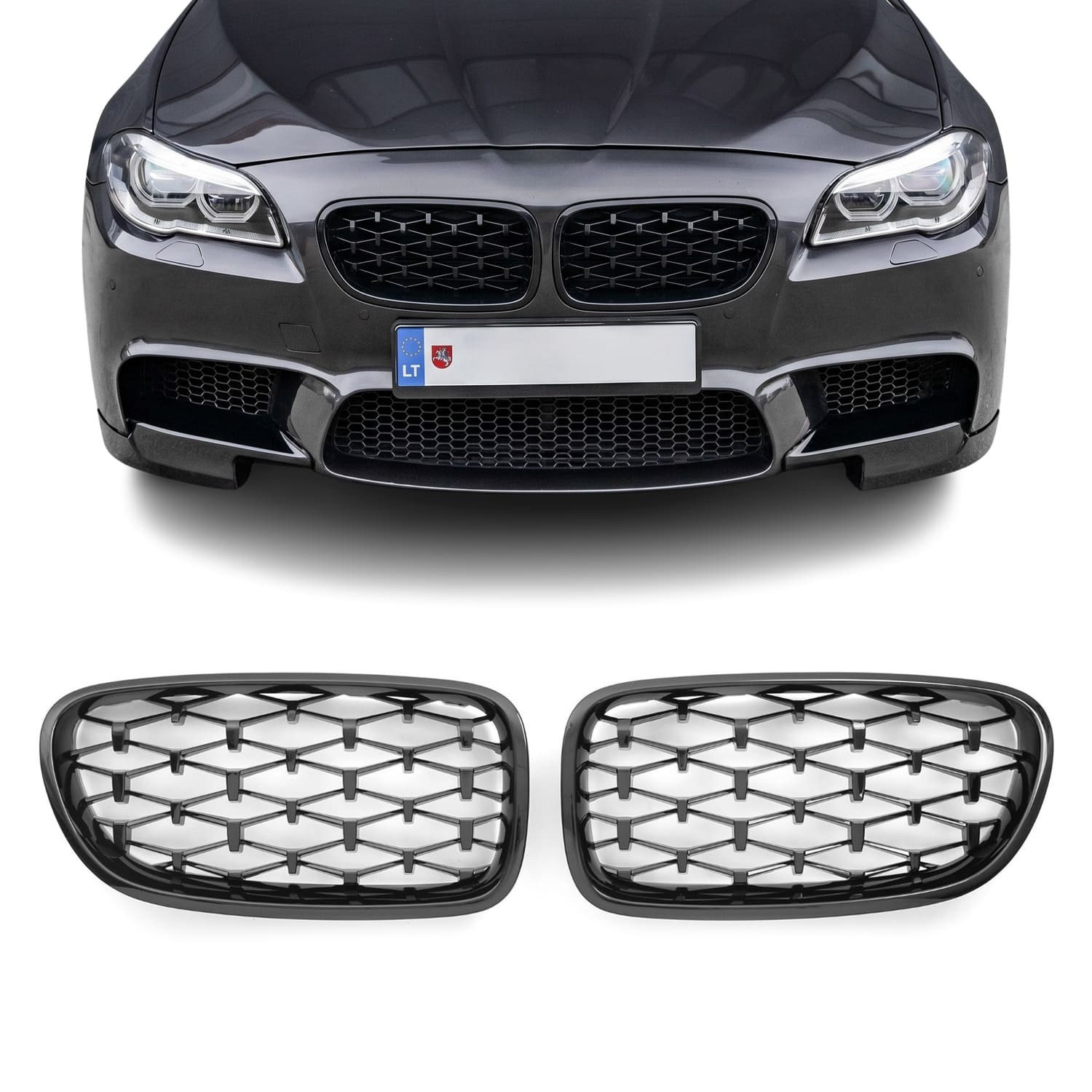 Diamond Front Kidney Grille set for BMW F10 / F11, glossy black