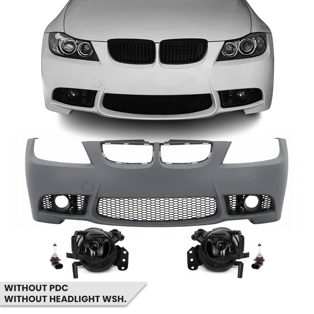 M3 style Front Bumper for BMW E90 / E91 (05-08), without PDC, without washer holes, with smoked fog lights