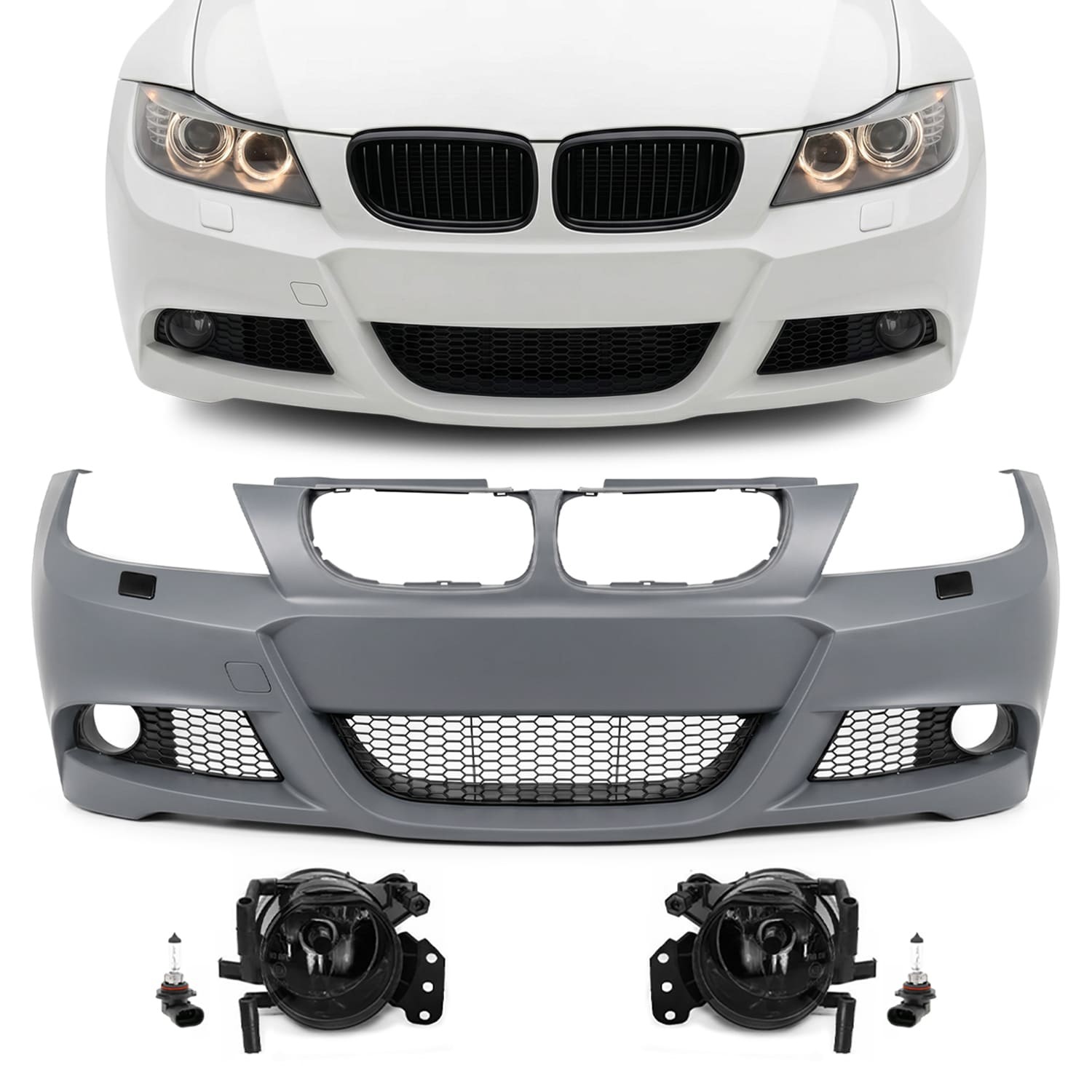 M-Pack Front Bumper for BMW E90 / E91 LCI (08-11), with smoked fog lights