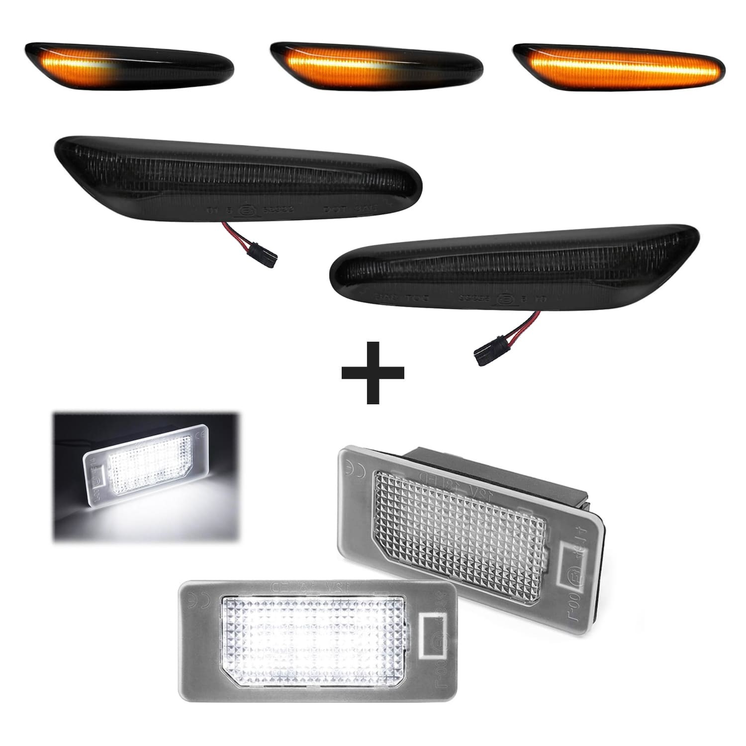 Dynamic LED side indicators + LED license plate light, set for BMW E82 / E88