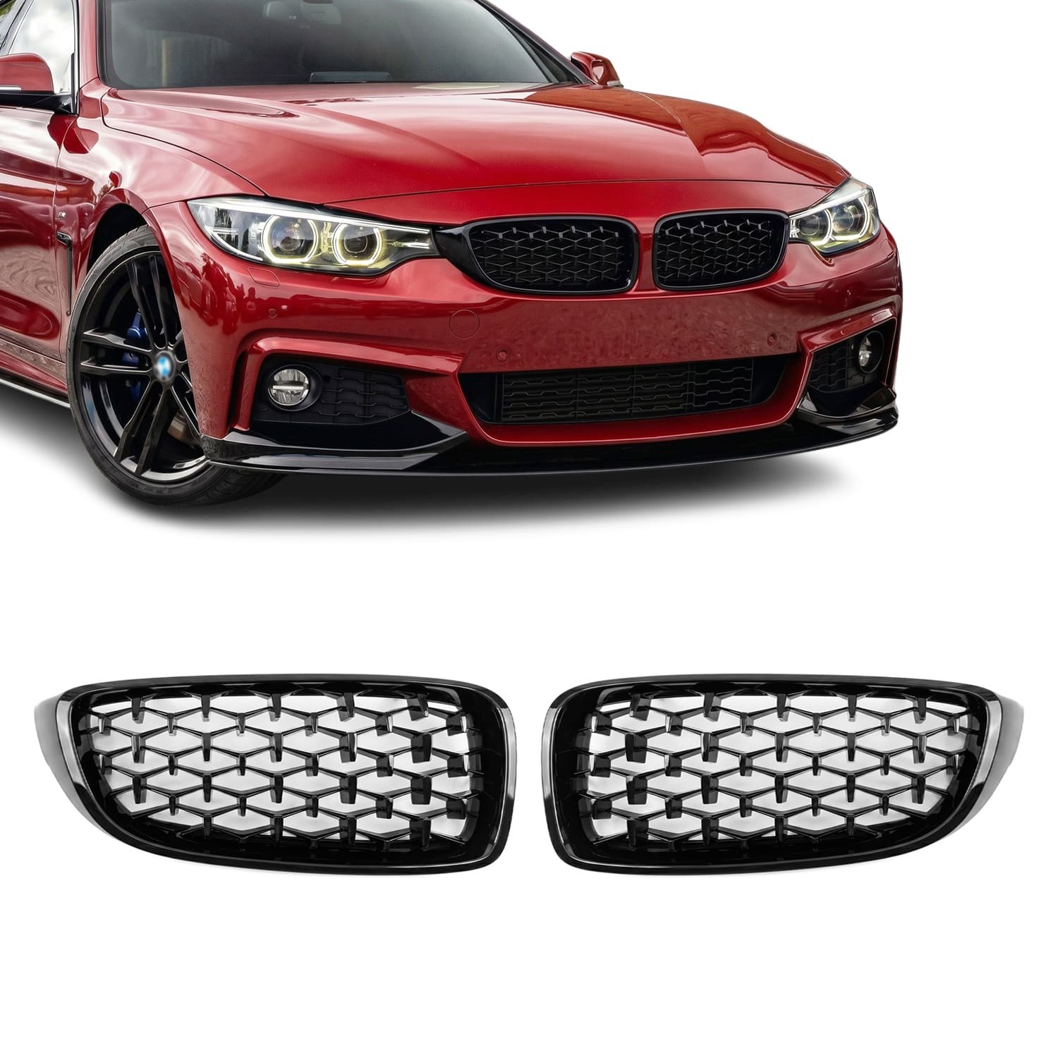 Diamond Front kidney Grille set for BMW F32 / F33 / F36 / F80 / F82, glossy black